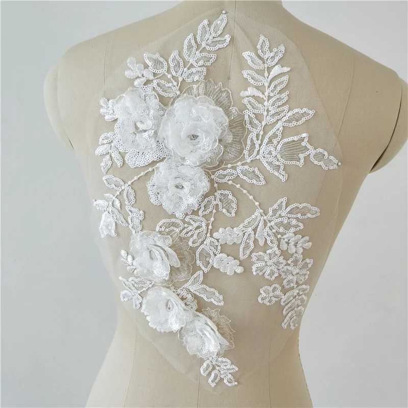 3d blooming  flowers laces.big 3d flowers appliques  luxury lace appliques  DIY Bridal Dress lace