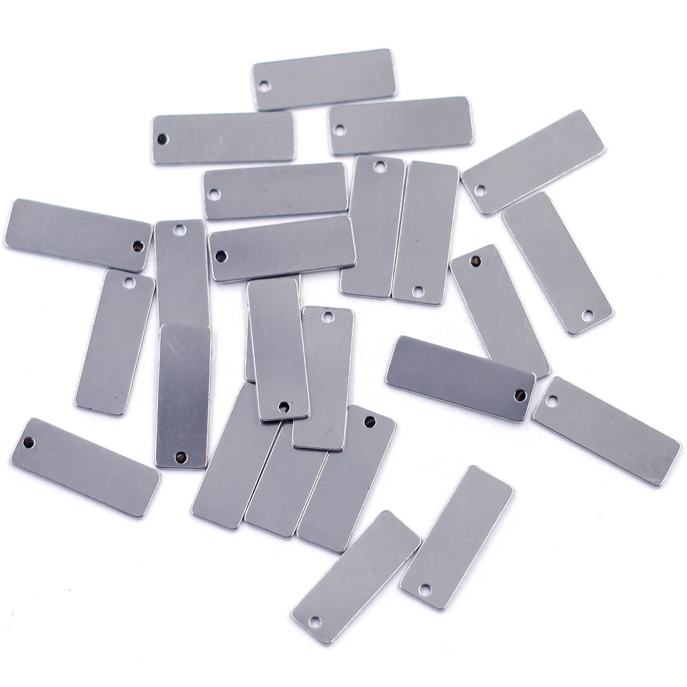 

100Pcs Silver Tone Stainless Steel Rectangle Blank Pendants Jewelry Findings 25x9mm