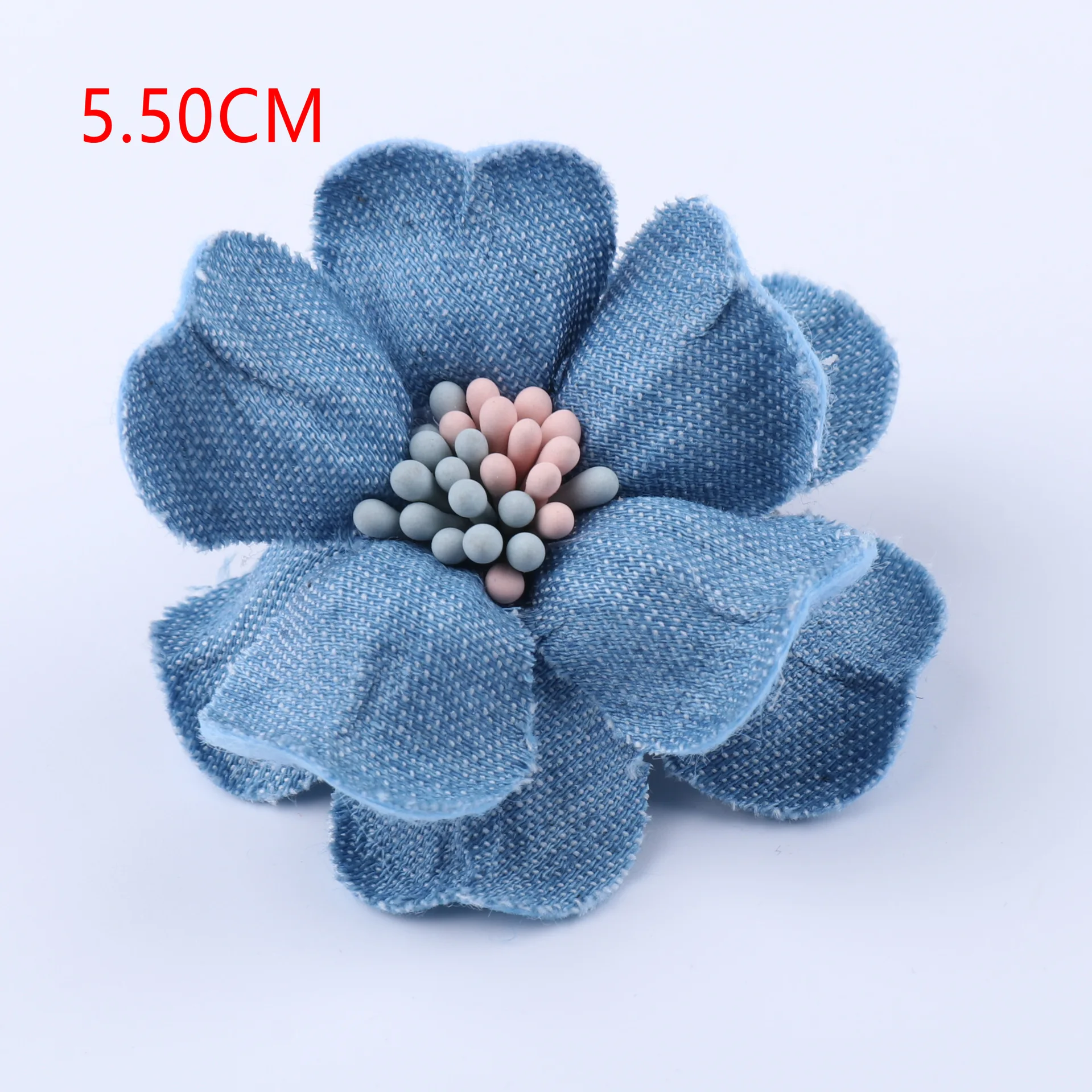 5 Stück Denim-Blume, künstliche Blume, 7,5/5,5/5,5 cm, kleine Kamelie, Hochzeitsdekoration, DIY, Scrapbooking, Kopfschmuck, Basteln