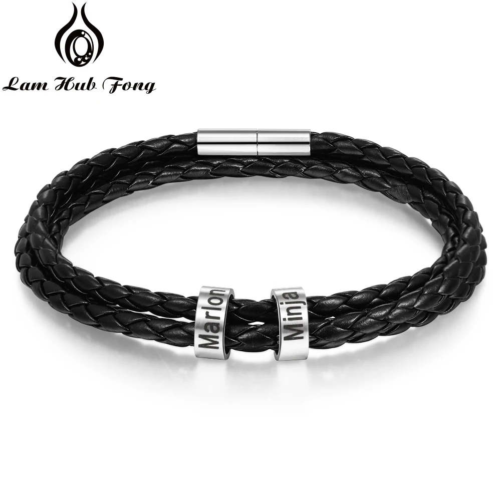 

Personalized Leather Braided Rope Bracelet Charm Bracelet Custom Name Bracelet Stainless Steel Jewelry Men Gift (Lam Hub Fong)