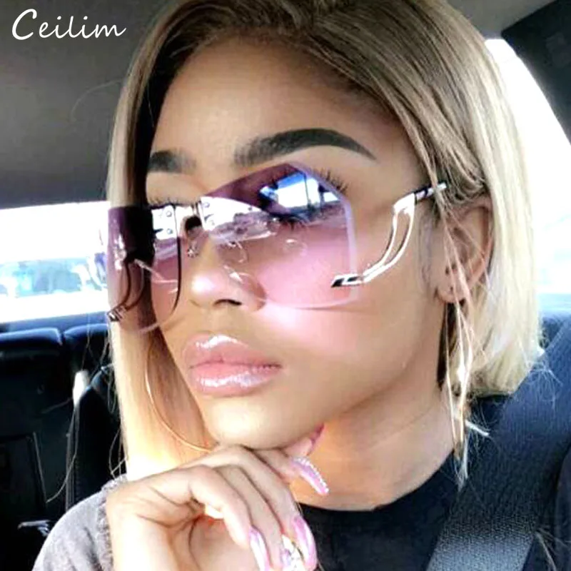 2024 New Irregular Rimless Sunglasses Women Brand Designer Alloy Frame Oversize Gradient Sun Glasses Fashion Female Clear Shades