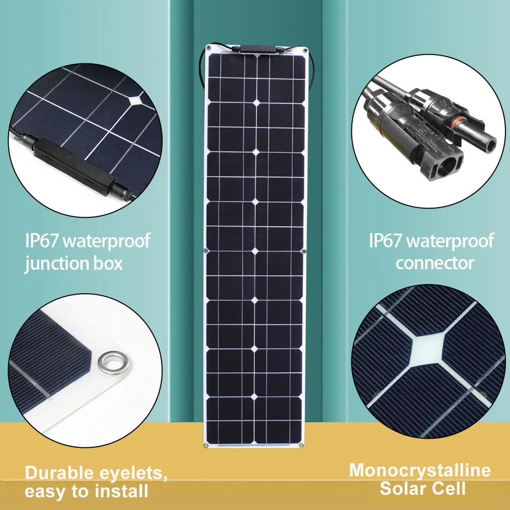 50W 100W 150W 200W elastyczny Panel słoneczny 12V ładowarka monokrystaliczna z złącze PV dla RV łódź kabina namiot samochód