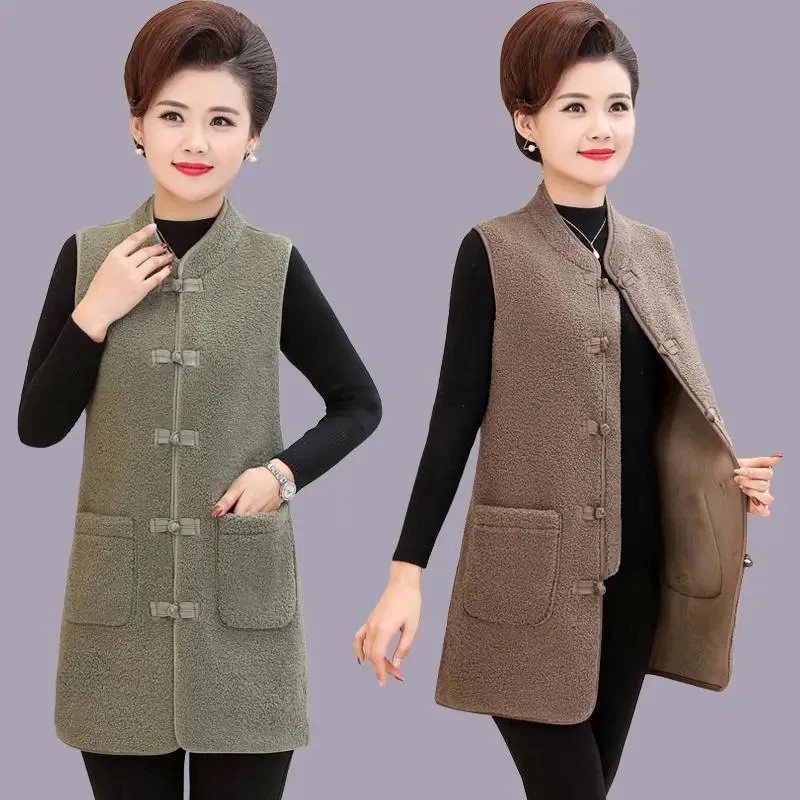 

Autumn Winter Lamb Wool Women Vest Jacket Fashion Sleeveless Waistcoat Brown Chaleco Mujer Pocket Buckle Gilet Femme Clothing