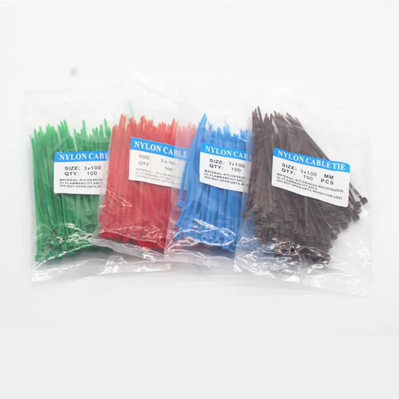 100Pcs/Bag Cable Ties 18 Colors 3mmx100mm Self-Locking Nylon Wire Cable Zip Ties White Black Wire Fasten Cable