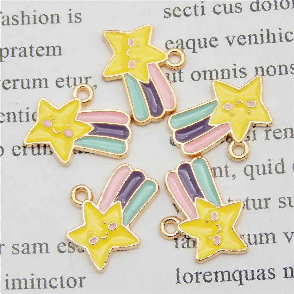 JulieWang 8PCS Enamel Star Charms Cartoon Metal Colorful Pendants for Crafts DIY Bracelet Jewelry Making Accessories