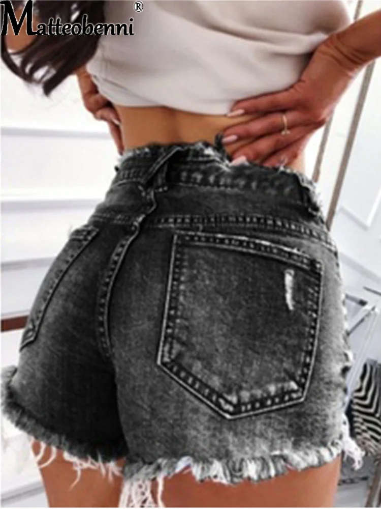 Sexy apertado rasgado borla mulheres denim shorts perna larga vintage cintura alta jean shorts feminino 2021 verão casual senhoras shorts quentes