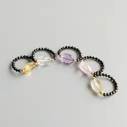 Lii Ji Genuine Stone Black Spinel Green Amethyst Citrine Rose Quartz Amethyst Lemon Quartz  925 Sterling Silver Handmade Ring