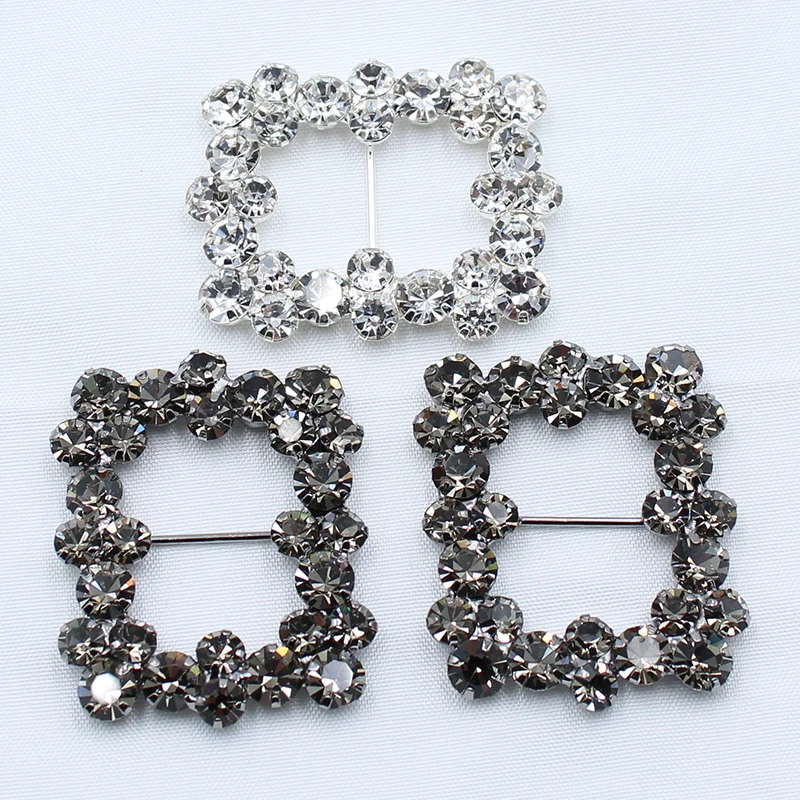 33*40mm 2pcs square shiny rhinestone buckle ribbon sliding buckle clothing hat embellishment decoration DIY jewelry accessories