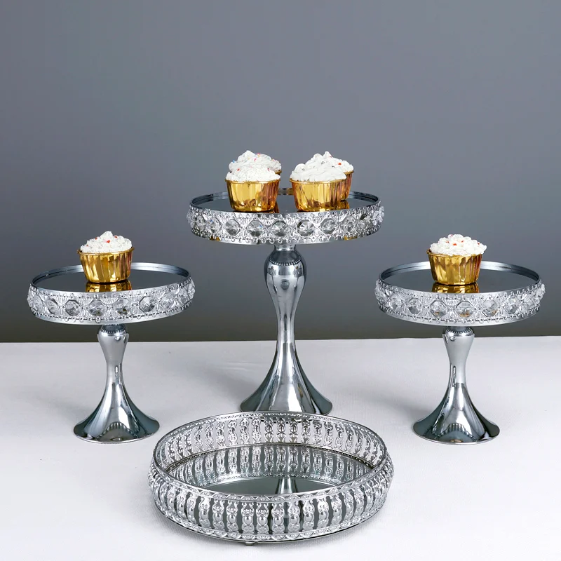 SIlver Mirror tray jewelry storage tray cold meal fruit tray cake stand set