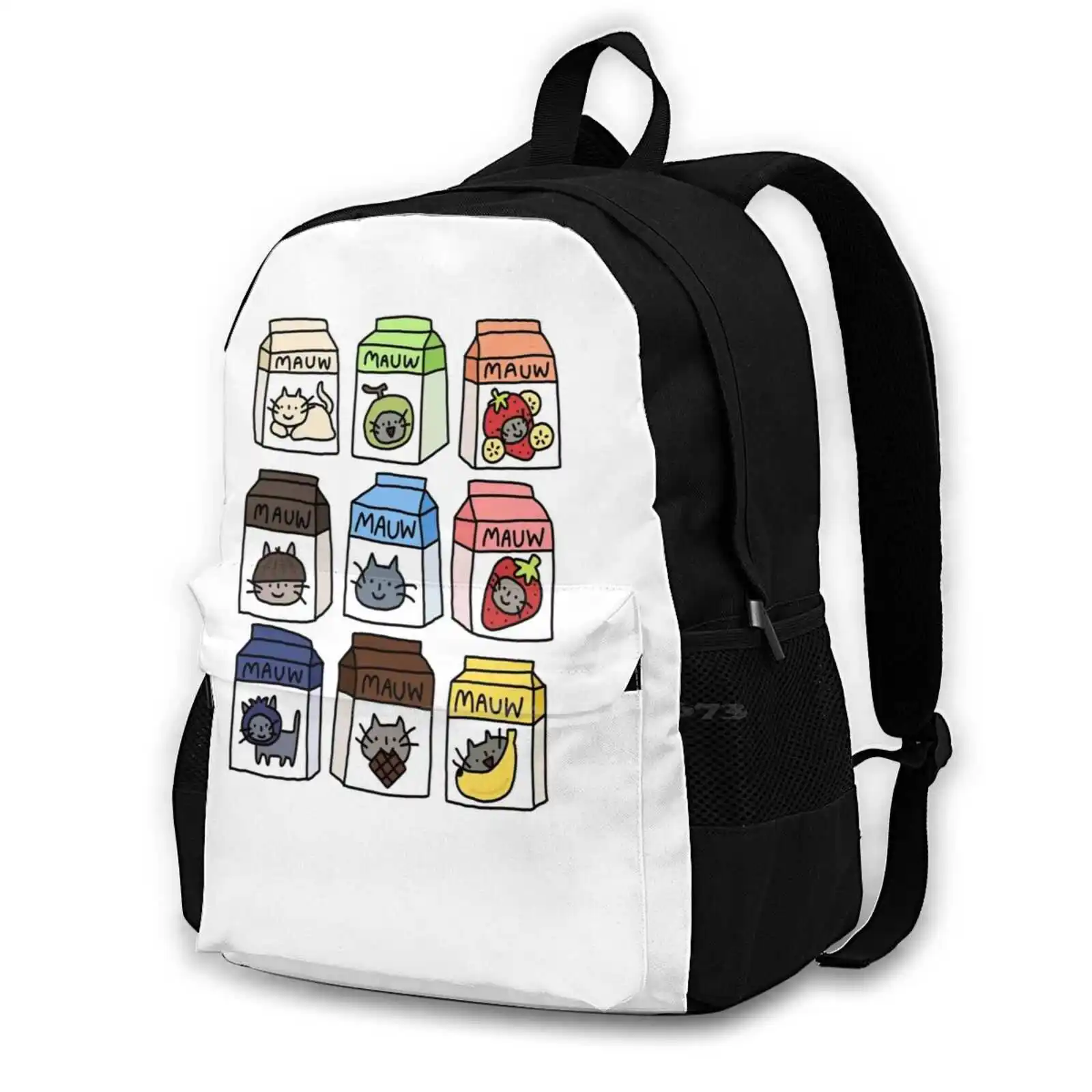 Mauw Milk Cats Milk Cartons School Bags Travel Laptop Backpack Meow Funny Cute Flavored Milk Milk Cats Dairy Cats Milk Carton