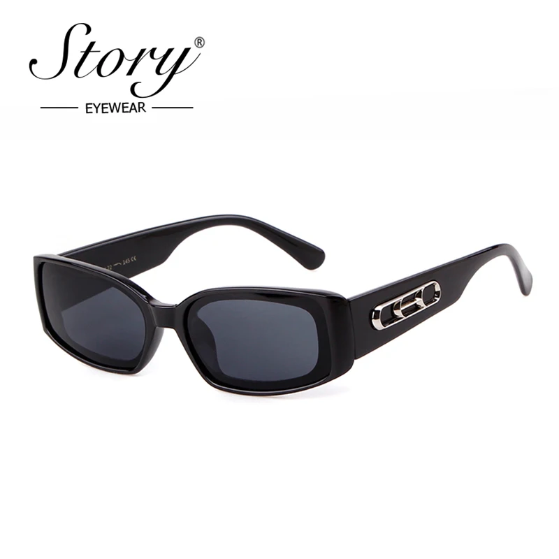 

STORY 2018 Vintage Rectangle Sunglasses Women Men Brand Designer Retro Small Frame Square Sun Glasses Black Shades 90S Eyewear