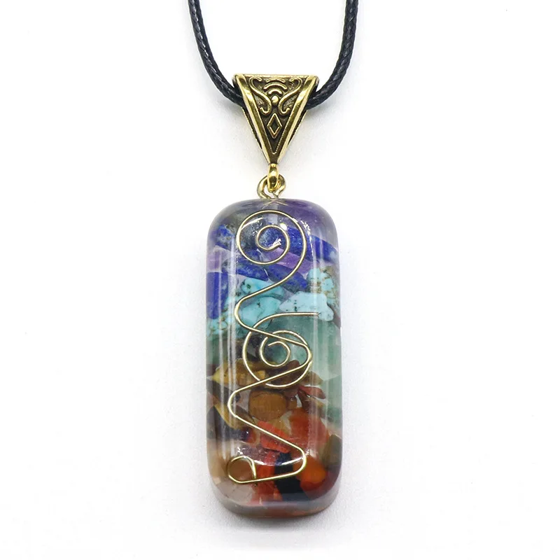 7 Chakras Crystals Stones Orgone Energy Orgonite Pyramid Hex Crushed Meditation Reiki Pendant Necklace Jewelry Chain for Men