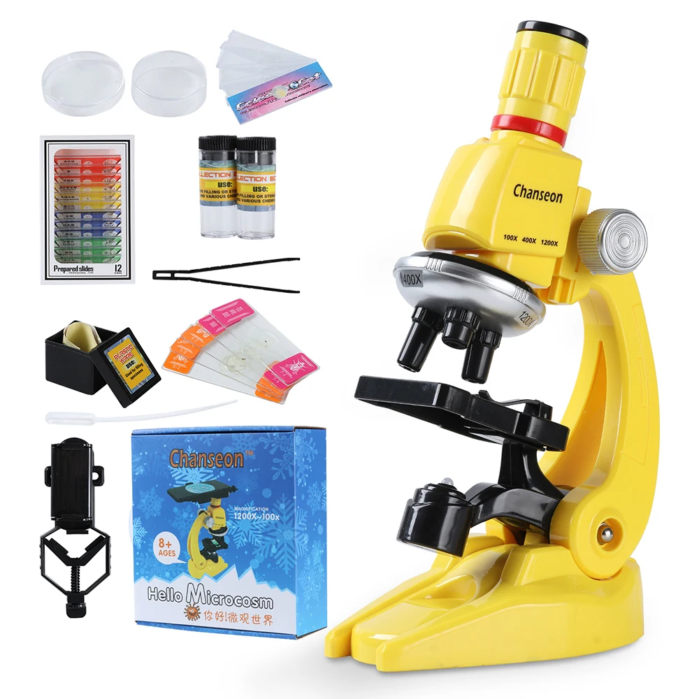 100x-400x-1200x Children Biological Microscope  Kit Lab with Slides LED Refined Scientific Instruments Toy Set Birthday Gift