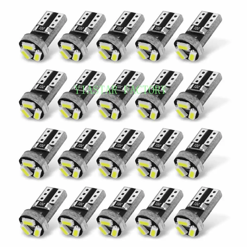 

Yiastar 50 Pcs T5 3014 3 SMD Car Wedge LED Dashboard Bulb CANBUS Error Free License Plate Light Lamp DC 12V White