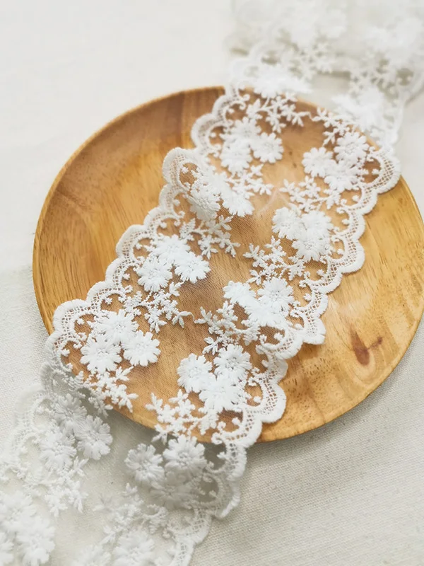 10CM Wide White Mesh Embroidered Flowers Guipure Lace Fabric Ribbon Collar Neckline Trim Curtains Dresses DIY Sewing Supplies