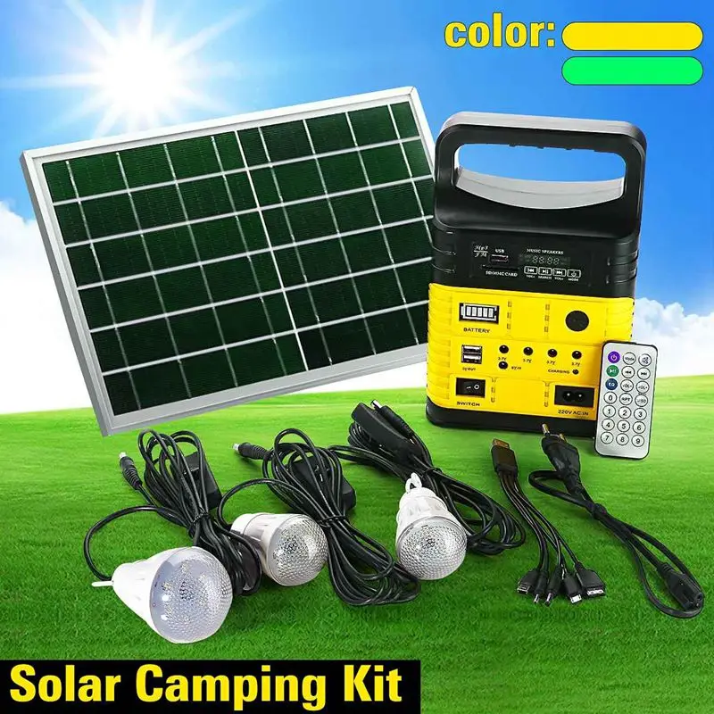 Outdoor Portable Solar Generator Camping Power Mini DC10W Solar Panel Charging LED Lighting System Kit Remote Control Radio FM