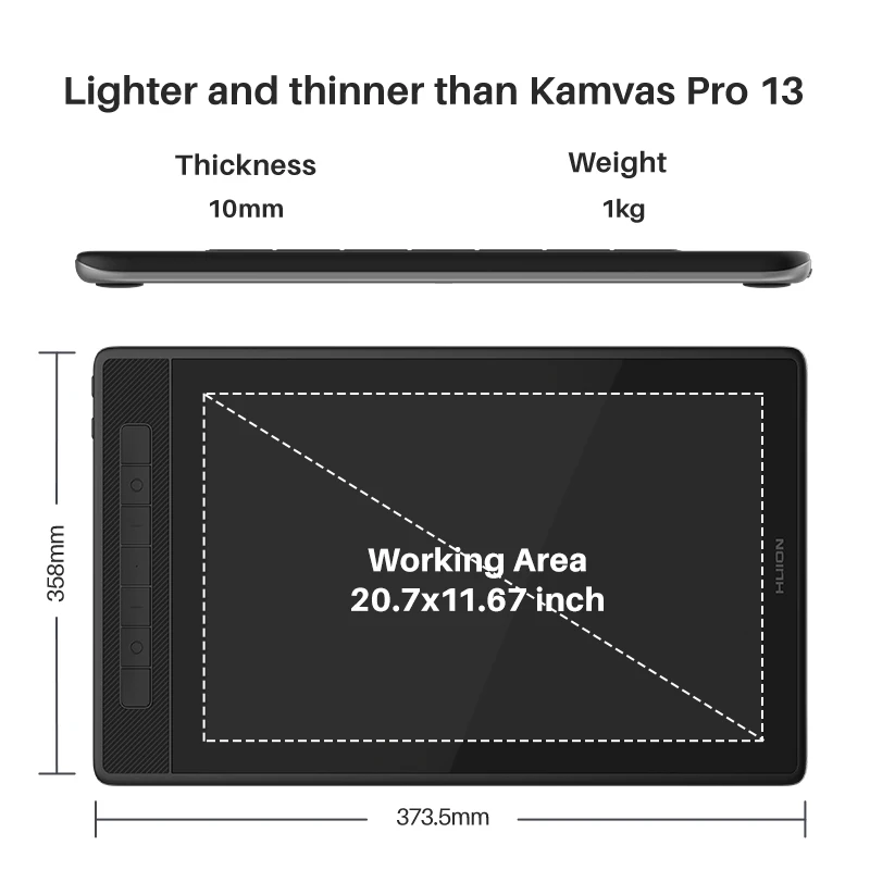 Imagem -02 - Huion Graphics Tablet Kamvas Pro 13 Tela 2.5k Mesa Digitalizadora 13.3 Polegada Display 145 Srgb Desenho Pen Tablet Monitor com Suporte Ajustáve Stylus sem Bateria Dispositivo Android Chromeos Macos Linux pc Compati