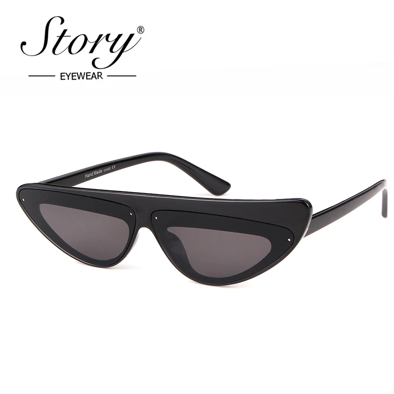 STORY Asymmetry Frame Cat Eye Women's Sunglasses 2018 Vintage Small Triangle Sun Glasses Purple Red Transparent Glasses oculos