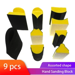 9Pcs/Set Hand Sanding Sanding Pad Assorted Shaped Sanding Disc Holder Grinding Sponge for Hook & Loop Sandpaper Abrasive Tool