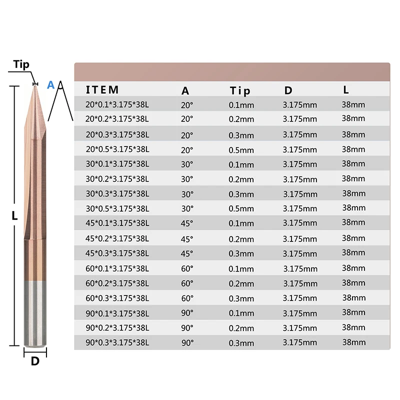 XCAN-broca de grabado CNC, 3.175mm, 20,30, 90 grados, en forma de V, 2 brocas de grabado de flauta