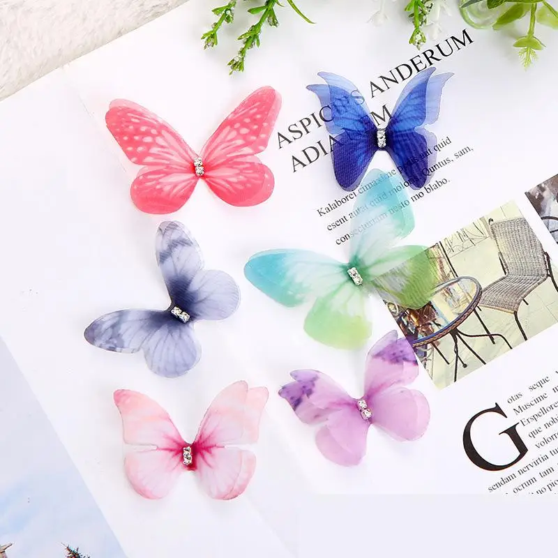 

100pc Gradient Color Organza Fabric Butterfly Appliques 50mm Translucent Chiffon Butterfly For Party Decor, Patches For Clothing