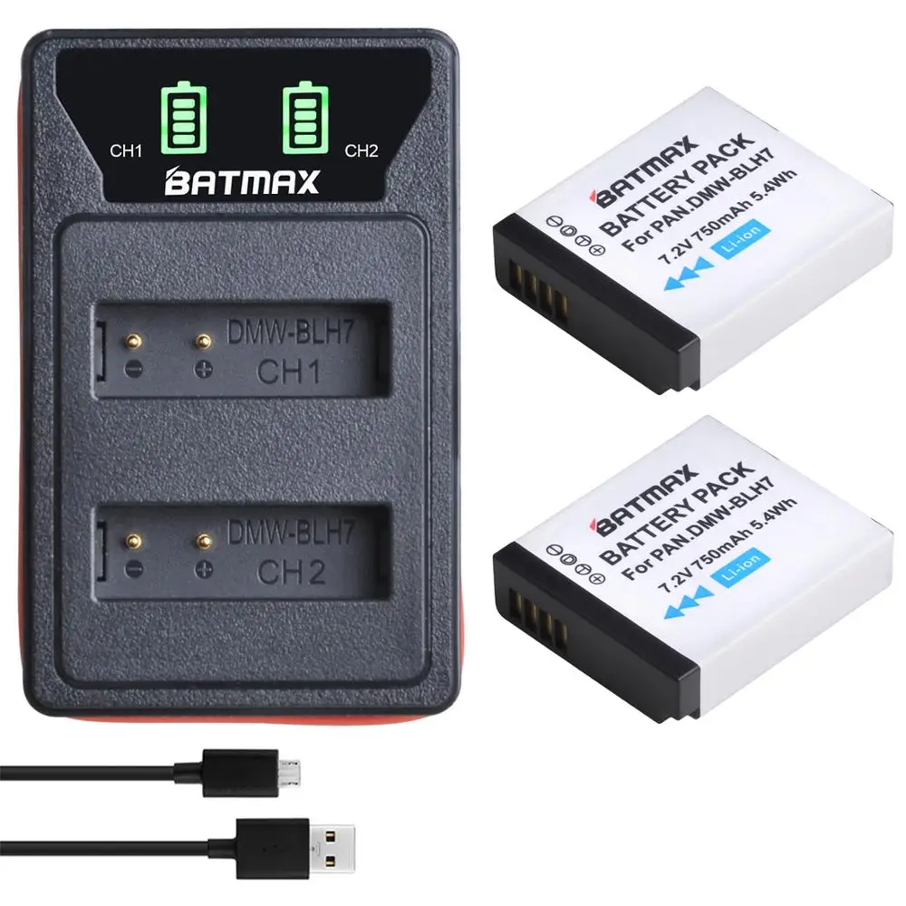 Bateria 750mAh DMW-BLH7 BLH7 DMW-BLH7PP DMW-BLH7E + ładowarka LED USB typu C do Panasonic Lumix DMC-GM5, DMC-GF7, DMC-GF8