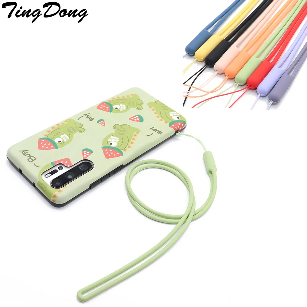 Multicolor soft silicone long neck strap mobile phone chain with key chain charm line DIY pendant strap