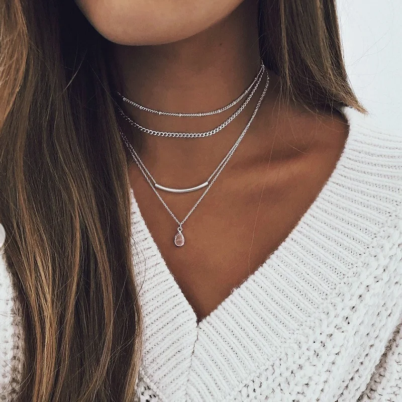 Tenande Vintage Mehrschichtige Party-Schmuckketten mit Blättern, Sternen, Hamsa-Hand und Mond für Damen - Trendige Bijouterie – Detail 14