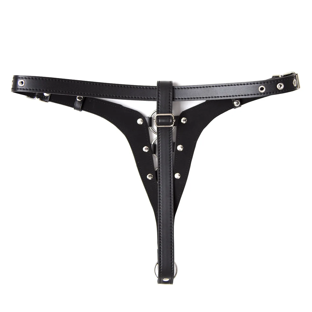 Women Erotic Sexy Costumes of Leather Low Rise Thongs and G Strings with Metal Chain for Couples Fetish Sex Crotchless Brief