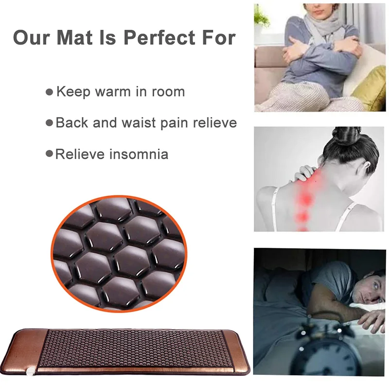 Far Infrared Heating Pads Natural Tourmaline Mattress Germanium Stone Heating Mat for Back Pain Relief with Controller Show Temp