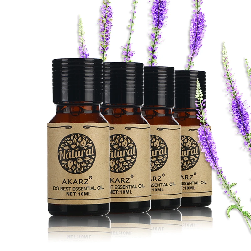 

AKARZ Vanilla Lavender Sandalwood Almond Essential Oil for Aromatherapy Massage Spa Bath Skin Face Care 10ml*4