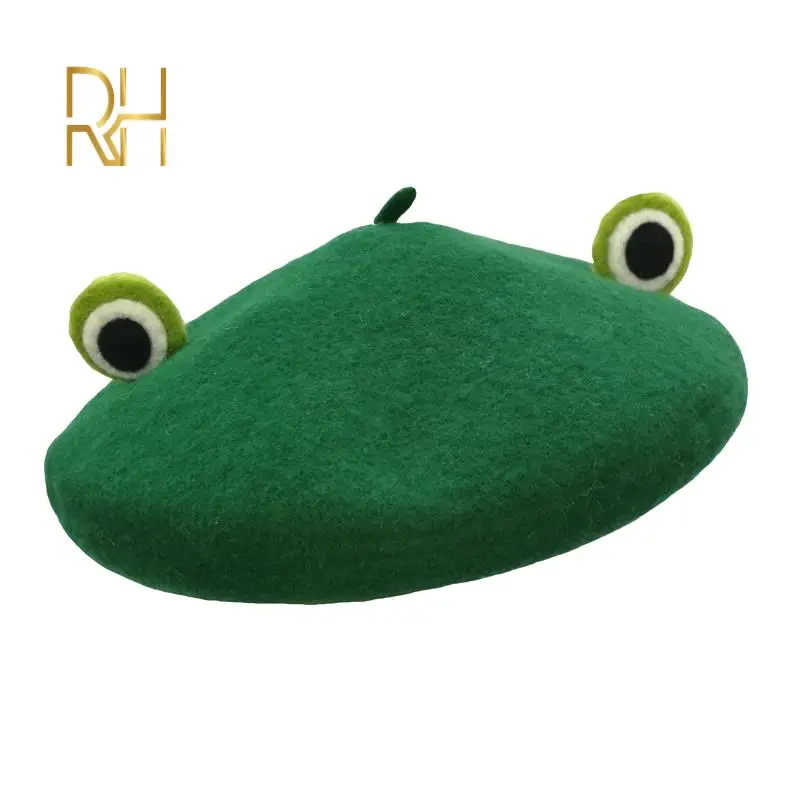 New Cute Frog Big Eye Wool Beret Girls Women Painter Hat Fresh Novelty Gift Green Handmade French Berets