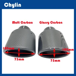 1 PCS Oval Slanted Car Exhaust Tips Carbon Fiber Exhausts Oval Pipes Car Stainless Black Muffler Pipe For Ak Double Tips