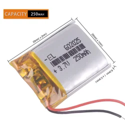 3.7V 250mAh 602025 Rechargeable Lithium Li-ion Polymer Battery for Smart Watch Wrist