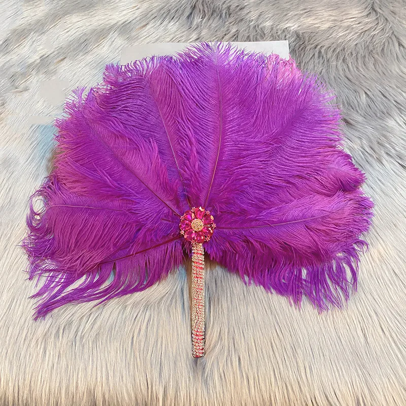 2022 New African Ostrich Feather Fan Vintage Bridal Bouquet Single Side African Feather Hand Fan Ladies Wedding Feather Handfan