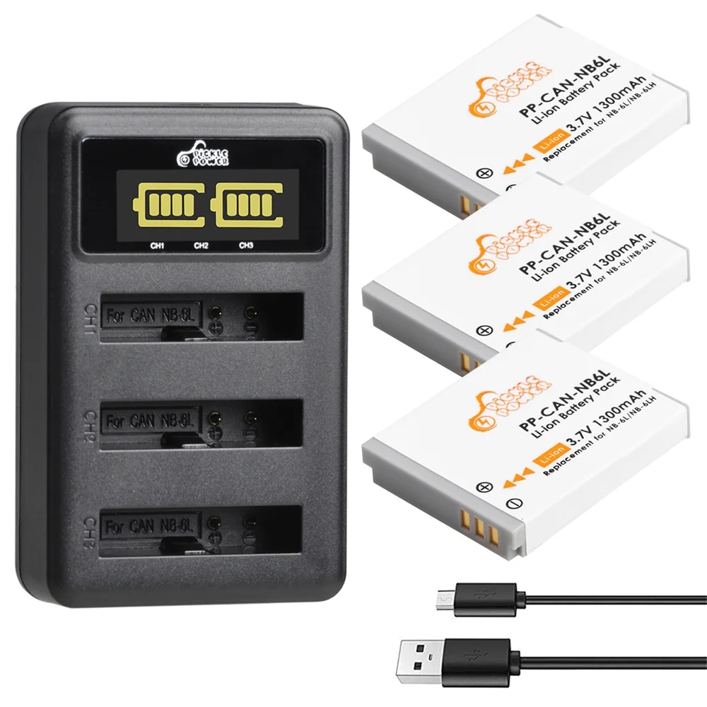 

1300mAh NB-6L NB-6LH Battery 3-port LED Charger For Canon PowerShot D10 D20 D30 S95 SX260 SX280 SX540 SX700 SX710 HS Camera