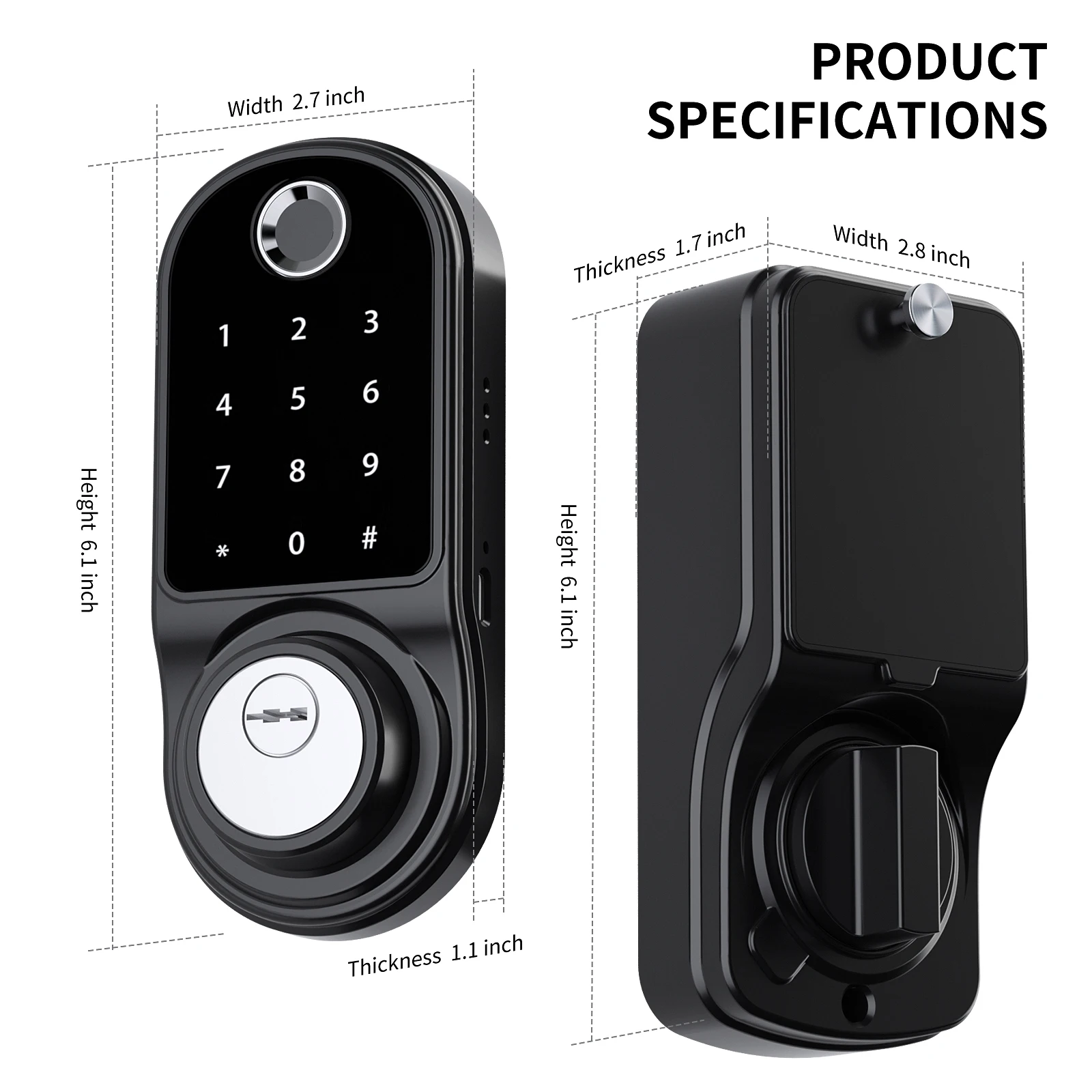 Imagem -04 - Raykube F31 Preto Impressão Digital Fechadura da Porta Inteligente Deadbolt Tuya App Desbloqueio Remoto Alça de Bloqueio Automático Livre Reversível