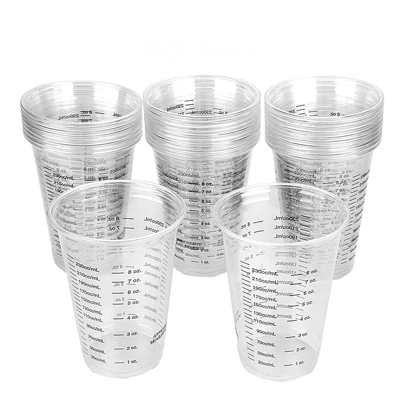 

20pcs Clear Plastic Measuring Cups for Epoxy Resin, Stain, Paint Mixing, Half Pint Reusable Mixing Cups for Cooking and Baking