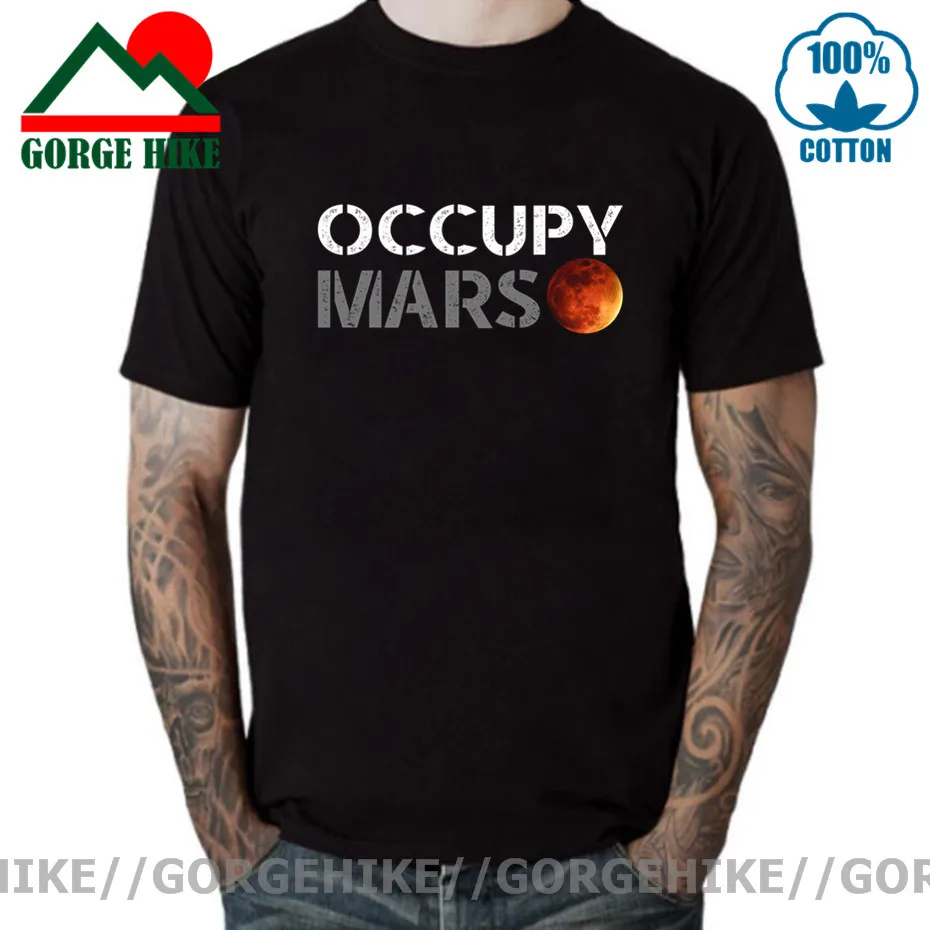 Novelty Occupy Mars SpaceX Starman T Shirt Men Man 100% Cotton Elon Musk Space X T-Shirt Summer Camiseta Mens Tshirt Don't Panic