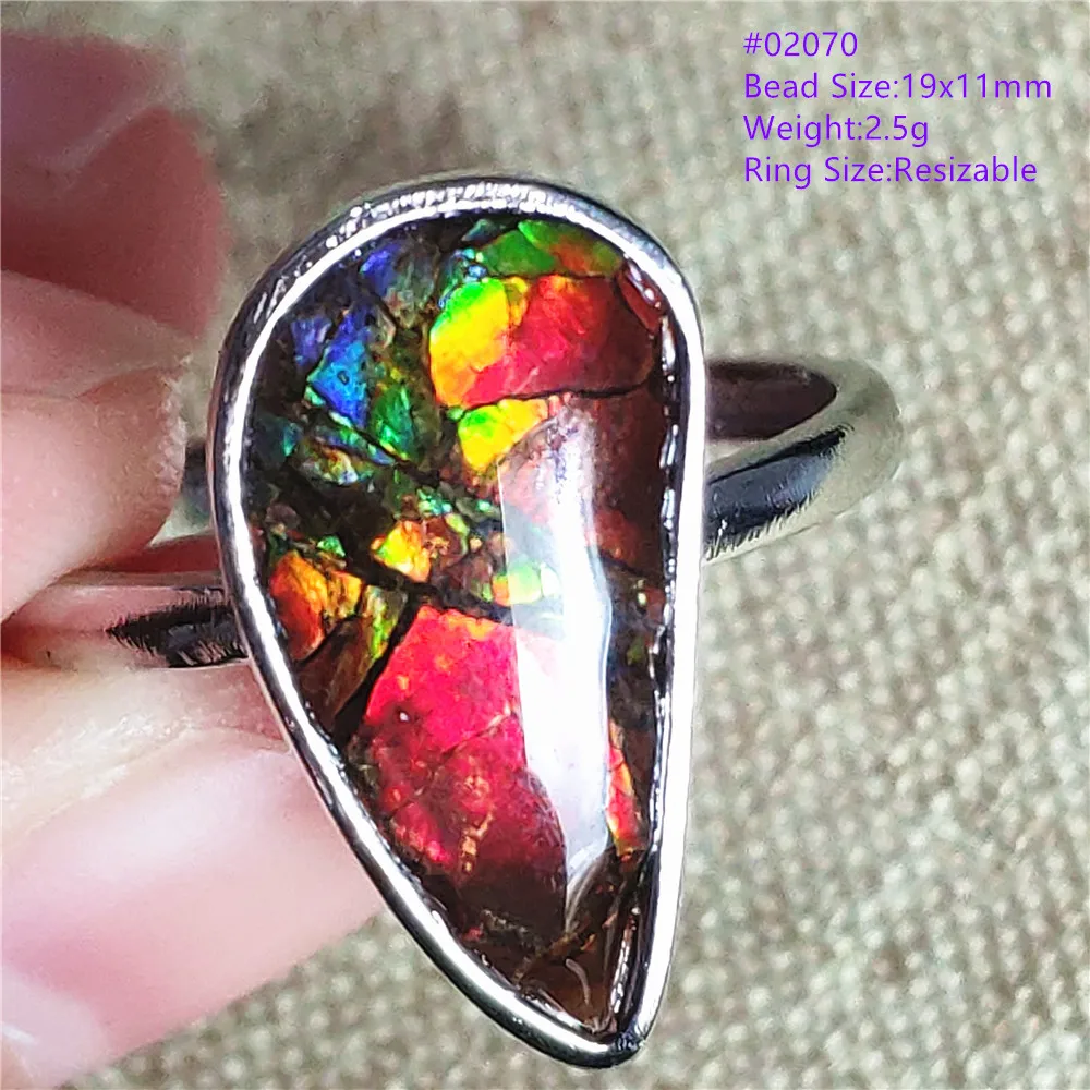 

Natural Red Green Ammonite Ammolite Ring Men Woman Crystal Beads Jewelry 925 Sterling Silver Fashion Rings AAAAA