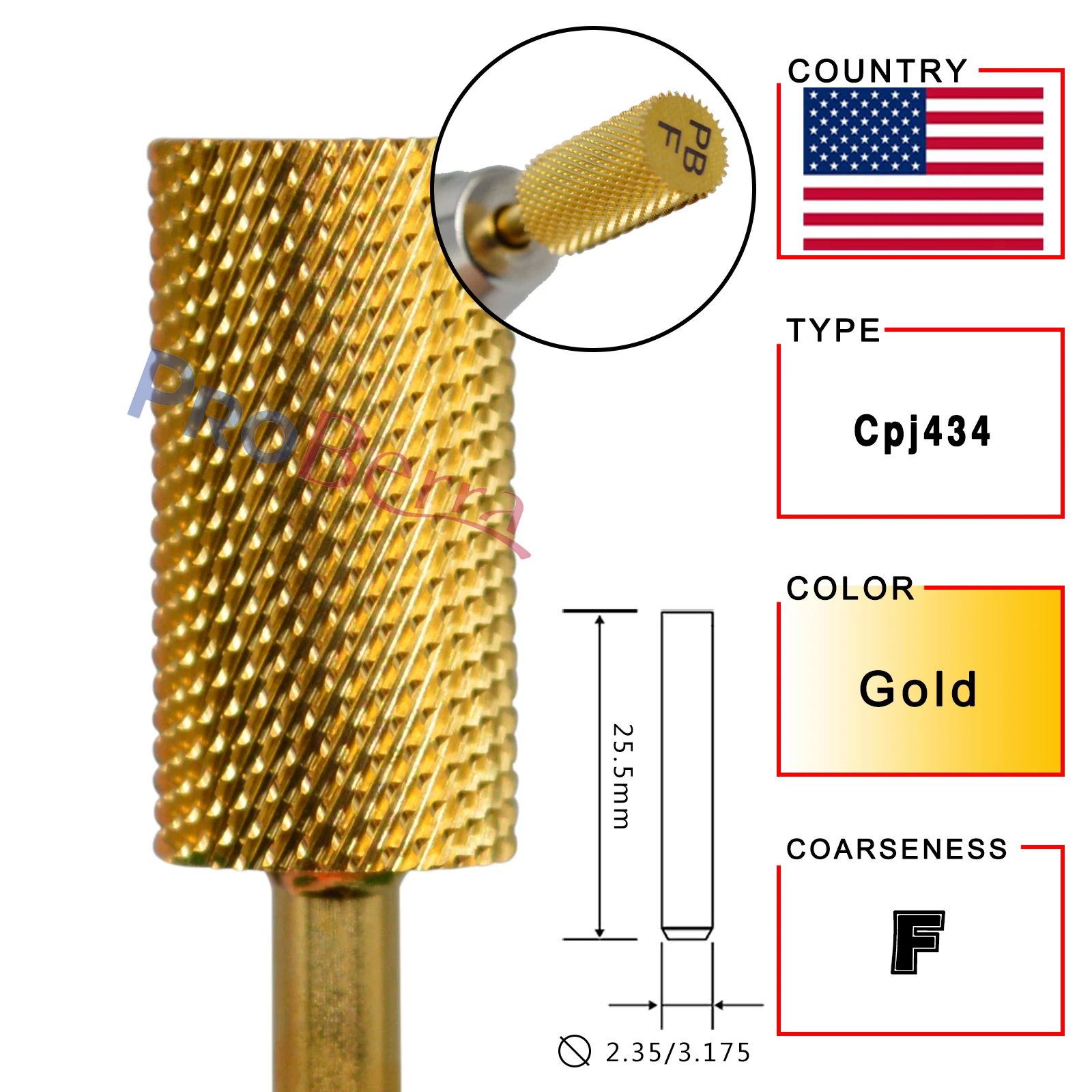 RolinStar 6.6 Large Barrel Gold Tungsten steel Carbide nail drill bits Nail Art Tools Burrs 3/32" Manicure Accessories