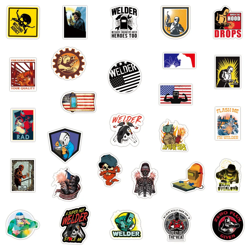 10/30/50PCS Mixed Welding Welder Graffiti Stickers DIY Luggage Skateboard Waterproof DIY Cool Cartoon Decal Sticker Toys Gift