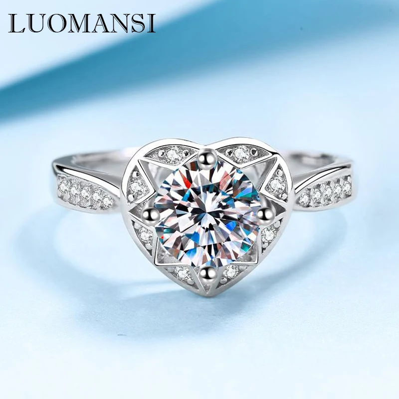 

Luomansi 1CT Super Flash Moissanite Ring with GRA Certificate 925 Sterling Silver Jewelry Wedding Party Girlfriend Birthday Gift