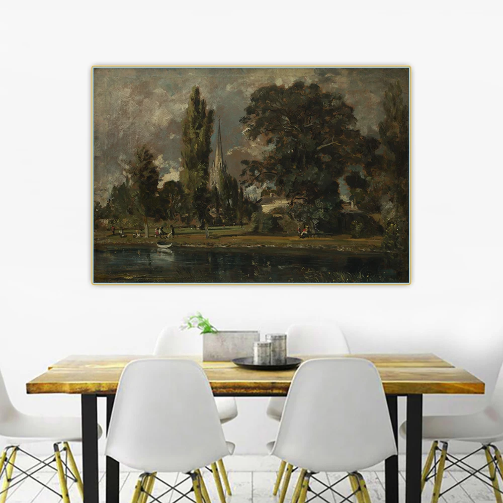 Citon John Constable《Salisbury Cathedral and Leadenhall from the River Avon》Canvas Art Oil painting Wall Decor Home Decoration