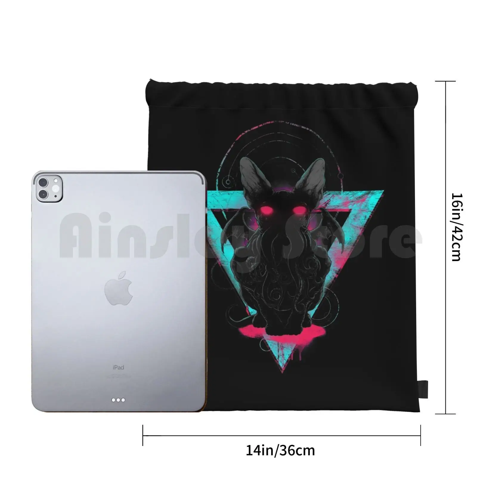 Cathulhu Ii กระเป๋าเป้สะพายหลังกระเป๋าสตางค์ขี่ปีนเขายิมกระเป๋า H P สีดํา Cat Sphynx Wing ค้างคาว Monster Octopus Tentacles สีเทา