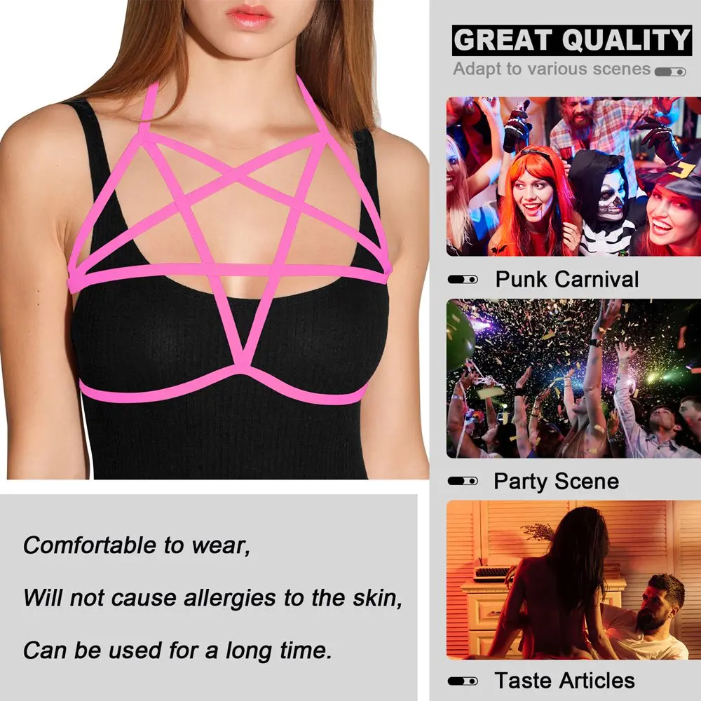 

Goth Punk Bondage Bra Pentagram Harness Fashion Crop Tops Hollow Out Party Cosplay Clothing Halloween Adjust Straps Women Garter