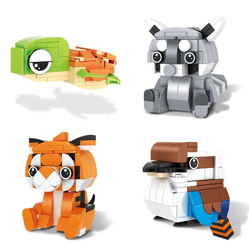 Mini ensemble de blocs de construction 3D pour enfants, jouet créatif, chien, tigre, lapin, écureuil, pingouin, hibou, Koala, vache