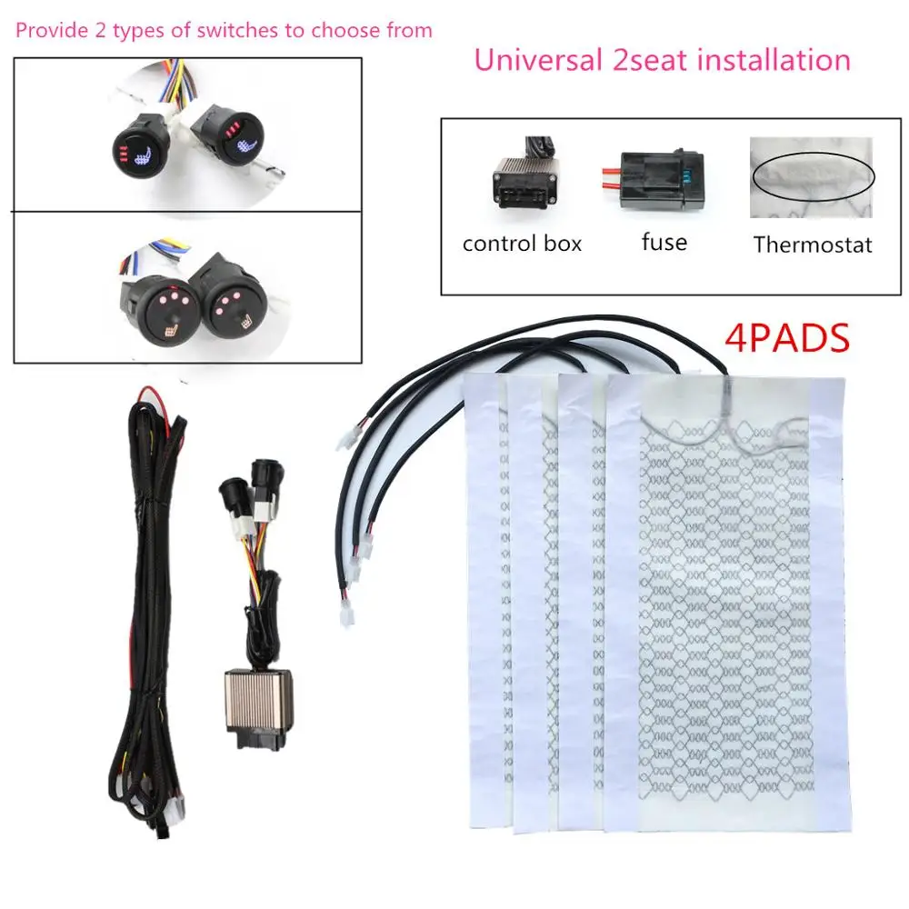 heated seat for car two seats warm heater with 4 carbon heating pad and universal round 3 level switch interior seat parts