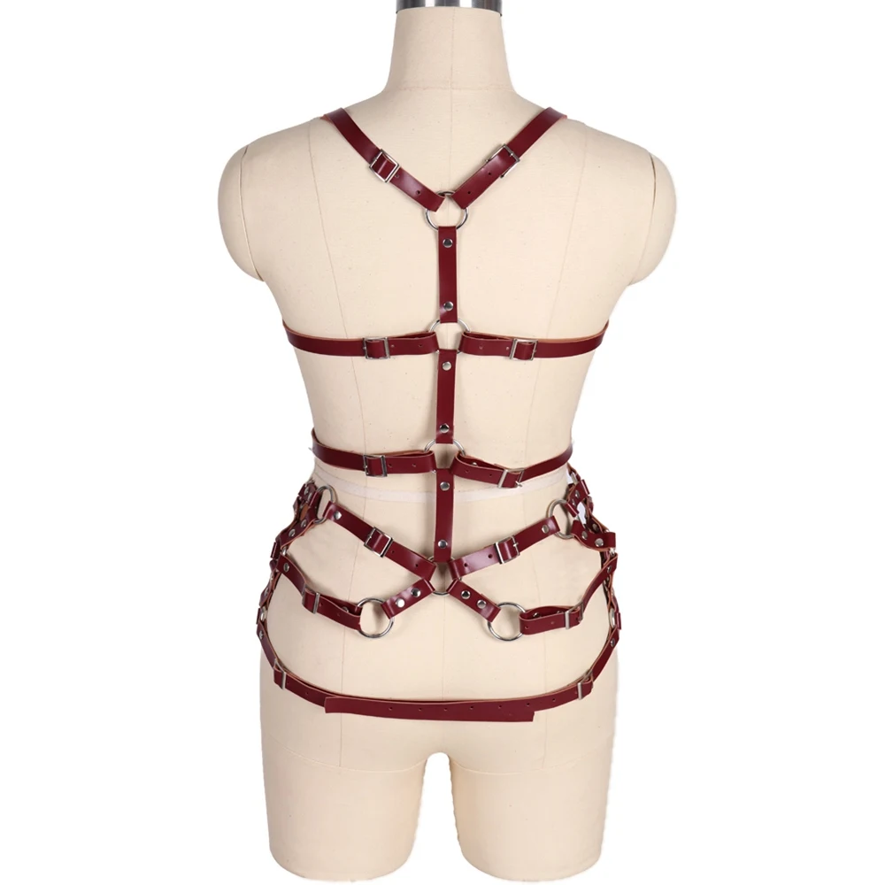 Sexy Lingerie Set Harajuku Harness Garters Punk Leather Women Body Bondage Cage Bra Sculpting Waist Straps Suspenders Belt