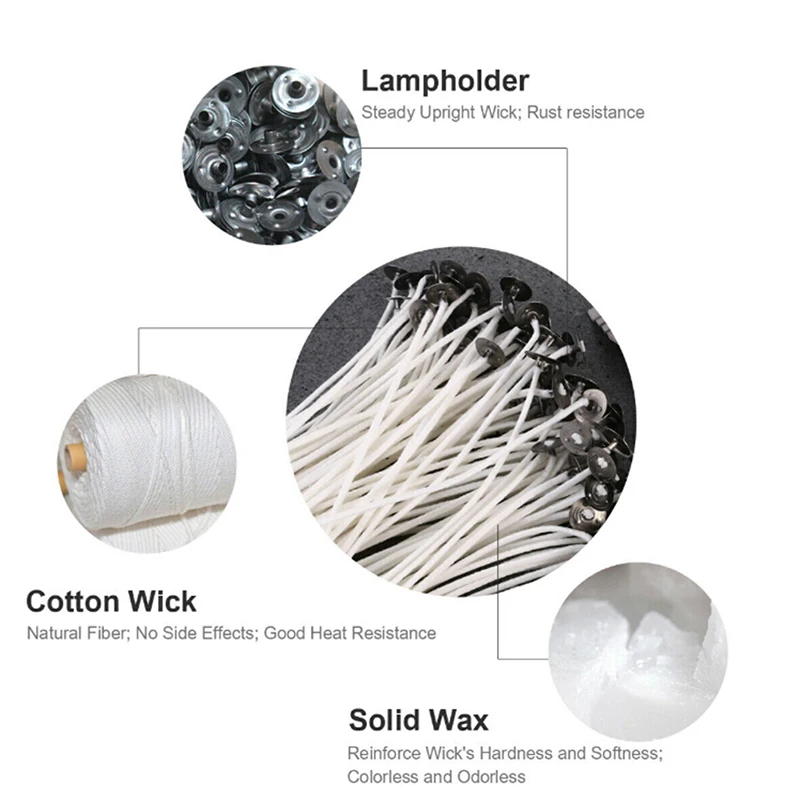 100Pcs Candle Wicks Cotton Core Waxed Wick With Sustainer For DIY Candle Making